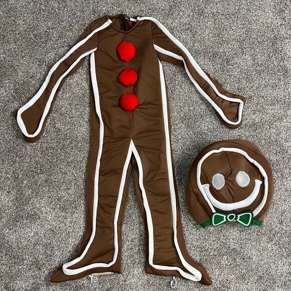 SOLD Kids Christmas Gingerbread Man Costume 2 piece Halloween Foam Head Youth S - Picture 4 of 16